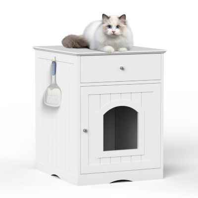 Streamdale Wooden Cat Litter Box Enclosure with Drawer and Side Table