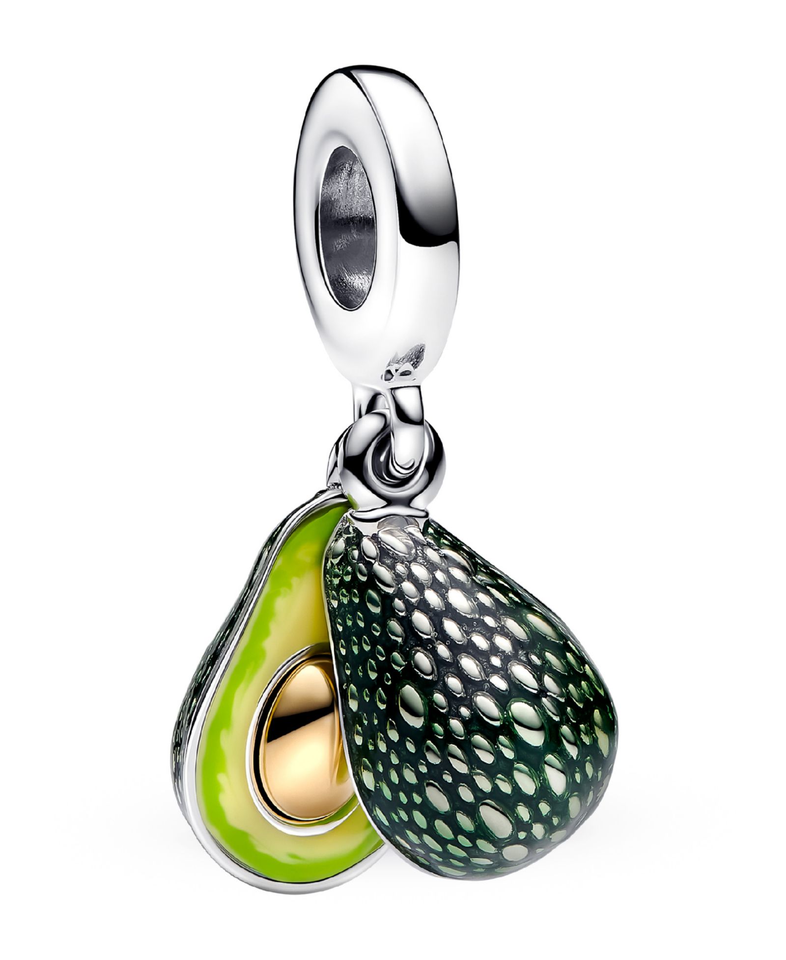 Шарм Pandora Avocado Double Dangle из стерлингового серебра и позолоченного 14k Gold