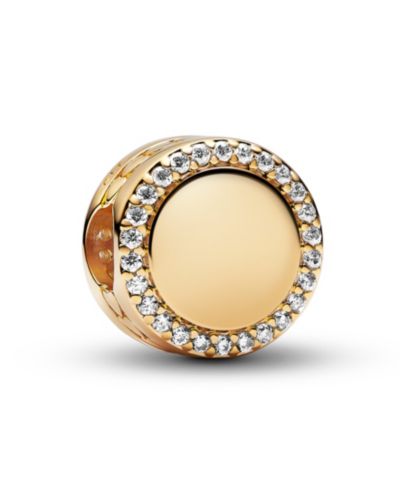 Pandora Шаرم Sparkling Button из позолоченного золота 14K, под гравировку