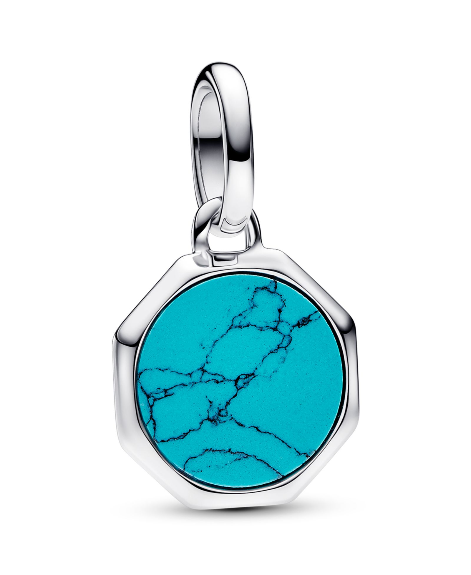 Pandora Sterling Silver Turquoise-colored Engravable Mini Medallion Charm