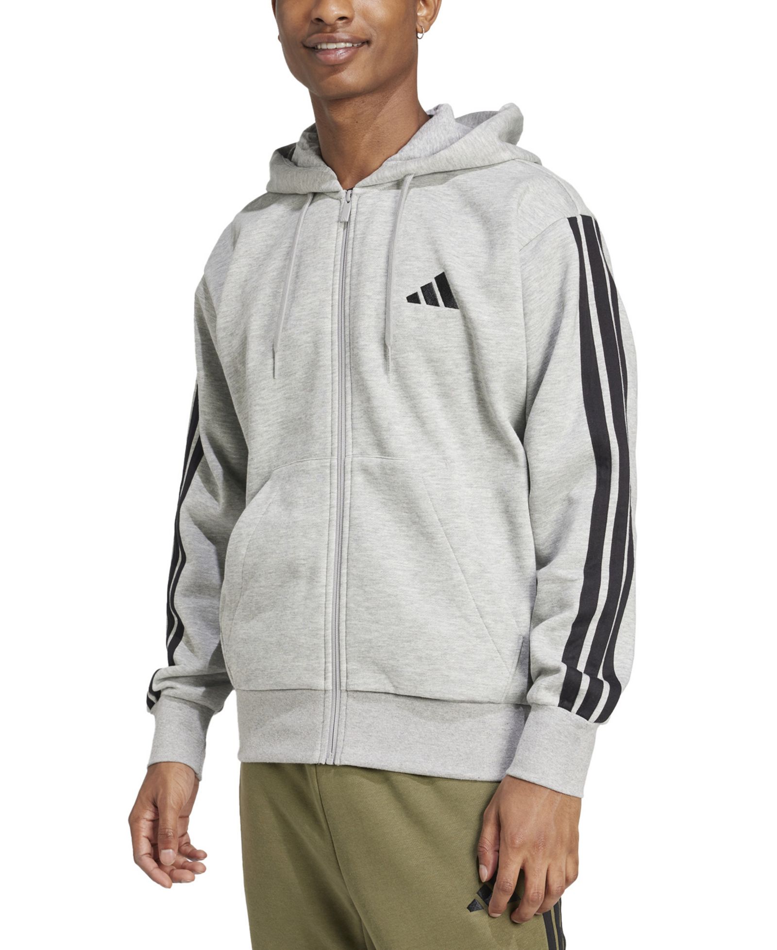 adidas Мужской флисовый худи на молнии Regular-Fit с 3 полосками