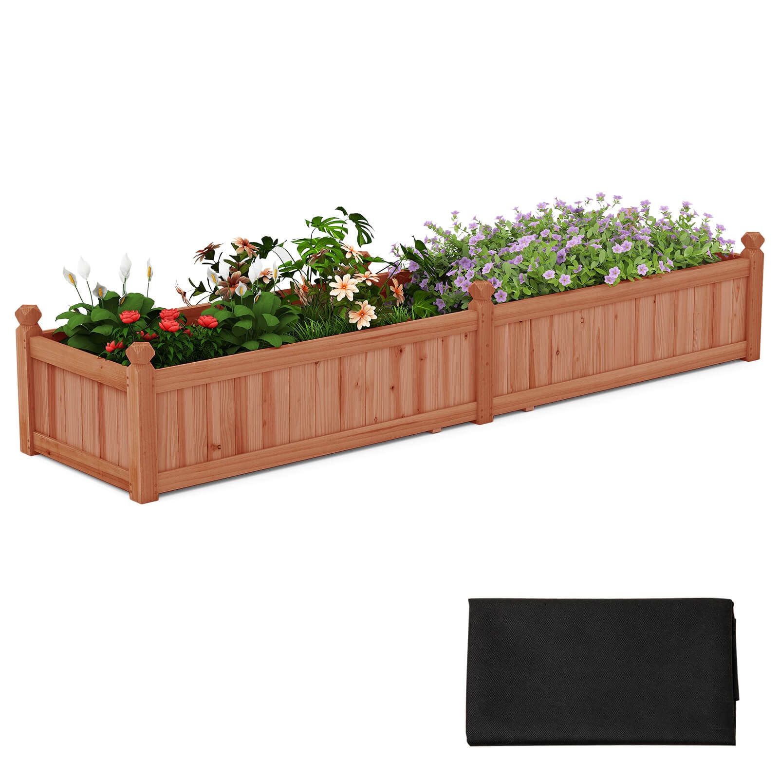Wooden Raised Garden Bed Outdoor Rectangular Planter Box with