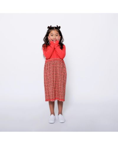 Детское платье Mixed Up Clothing с длинным рукавом и рюшами, красно-многоцветное