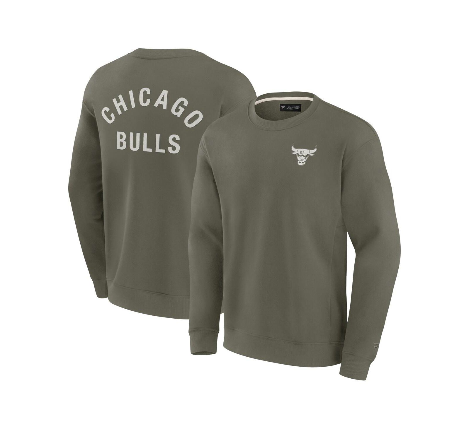 Fanatics Signature Мужской и женский свитшот с круглым вырезом Super Soft Pullover Olive Chicago Bulls