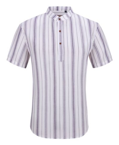 Мужская рубашка Suslo Couture Linen Stripped Banded Collar Button Up