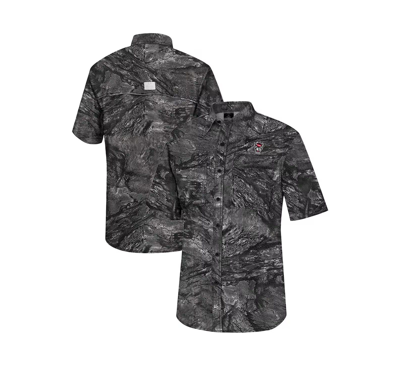 Colosseum Men's  Charcoal NC State Wolfpack Realtree Aspect Charter Full-Button Fishing Shirt