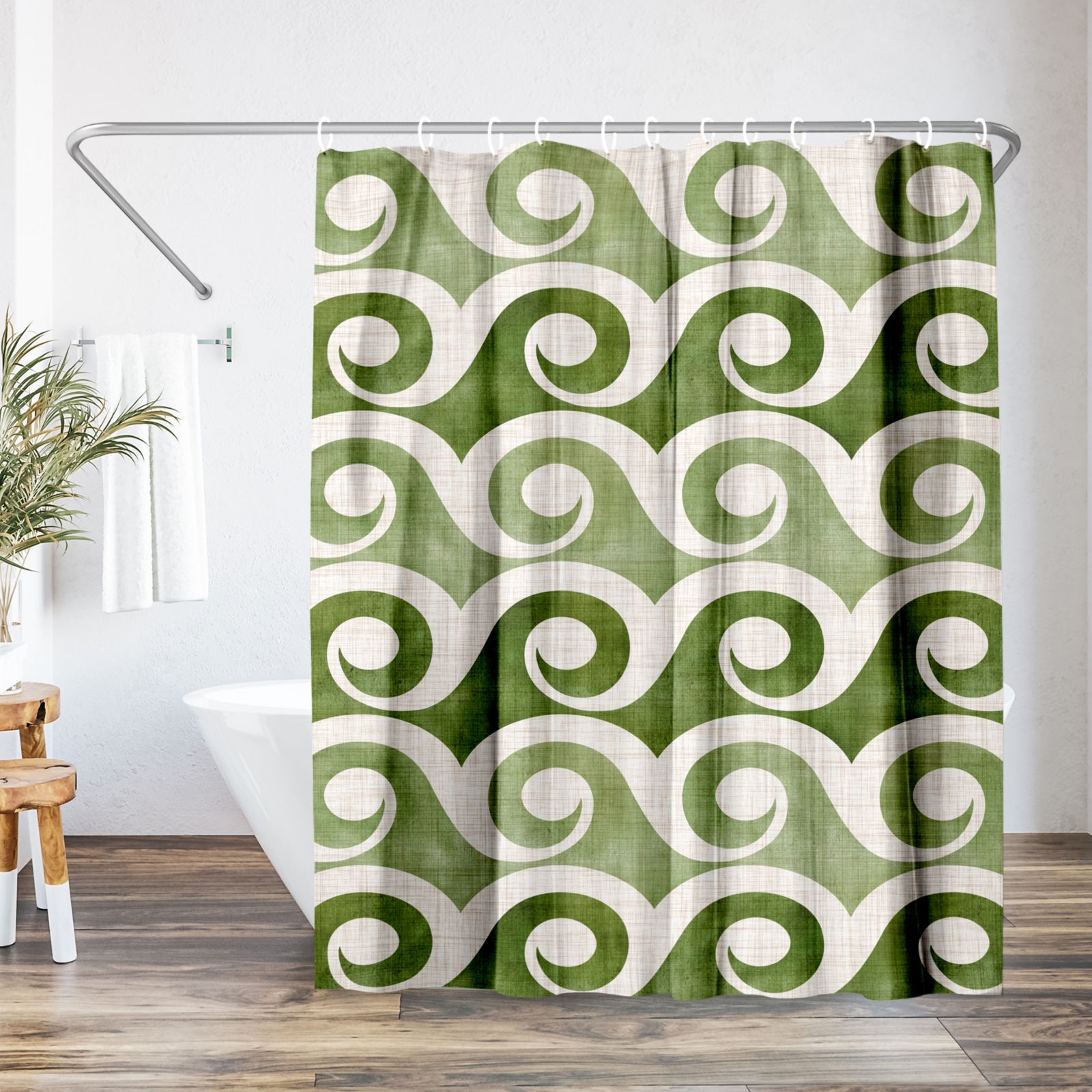Занавеска для душа Americanflat Retro Waves In Green, 71x74