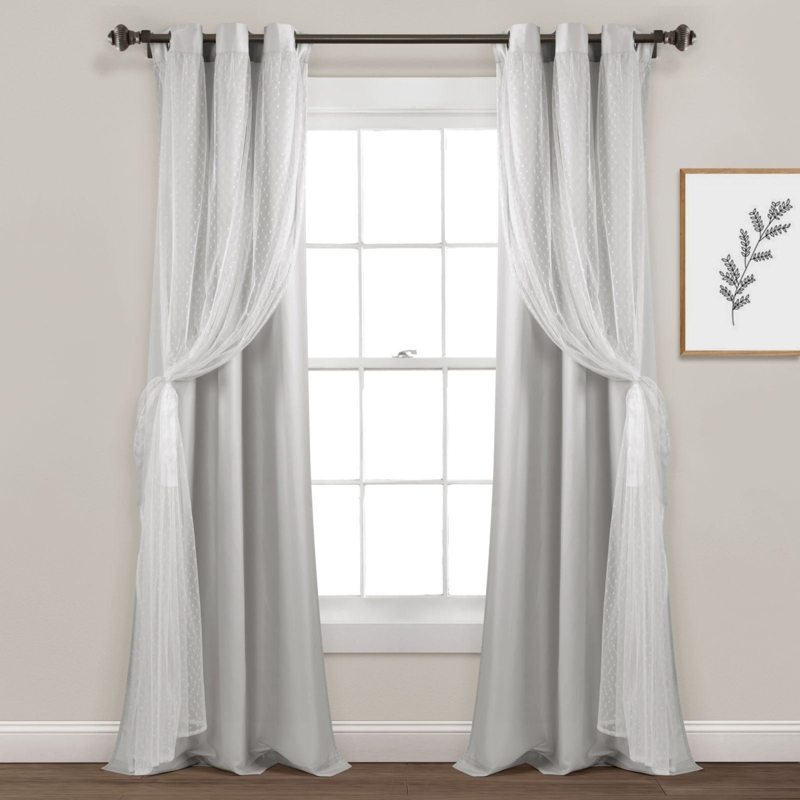 Lush Decor Cottage Polka Dot Sheer Window Curtain Panels Including Tieback