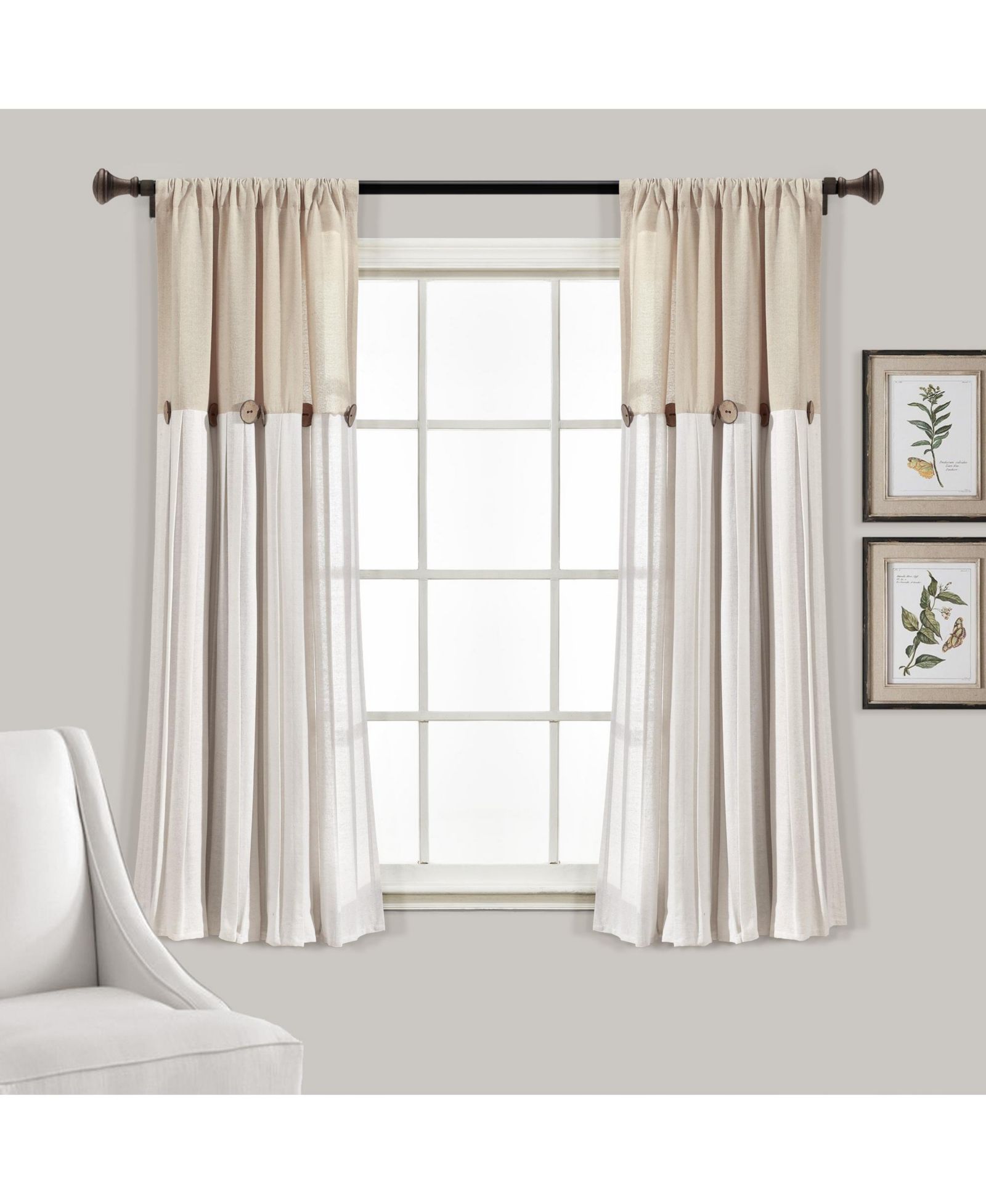 Lush Decor Linen Button Window Curtain Panels