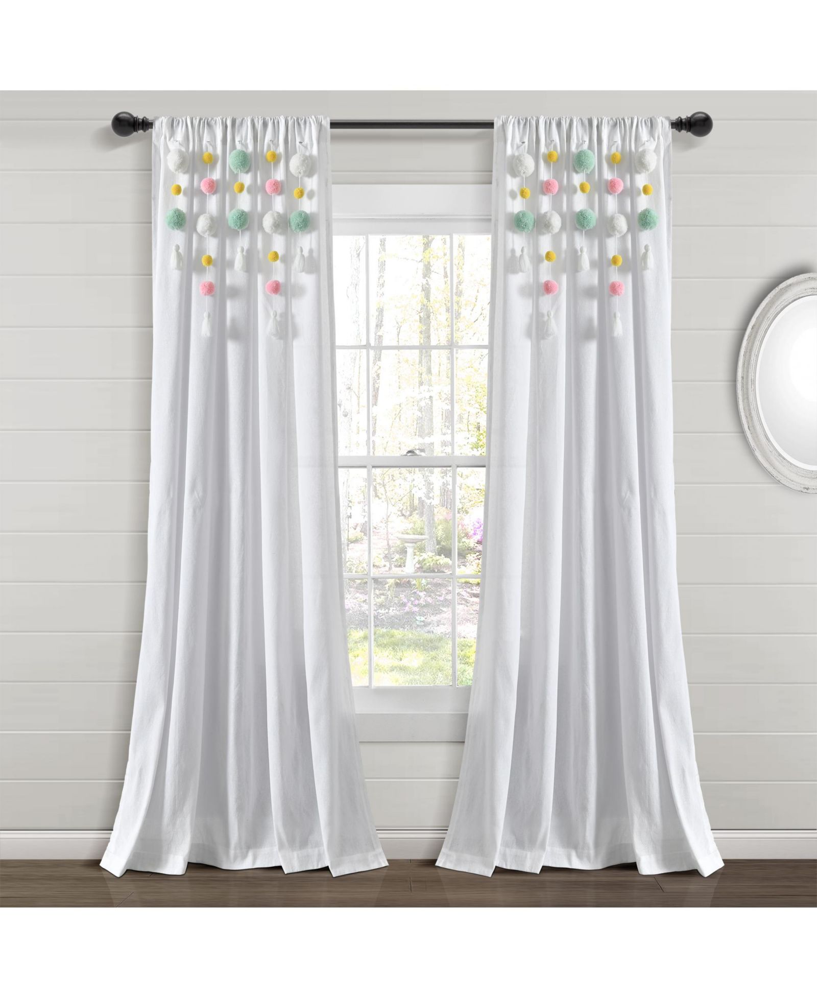 Boho Pom Pom Tassel Linen Window Curtain Panel