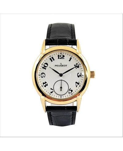 Мужские винтажные часы Peugeot 38mm с черным кожаным ремешком