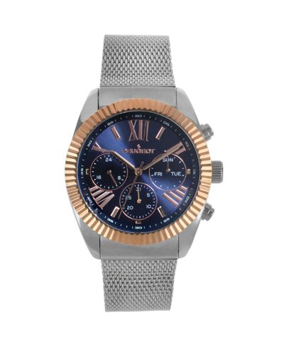 Peugeot Men's 42mm Silver Multi-Function Steel Mesh Bracelet Watch