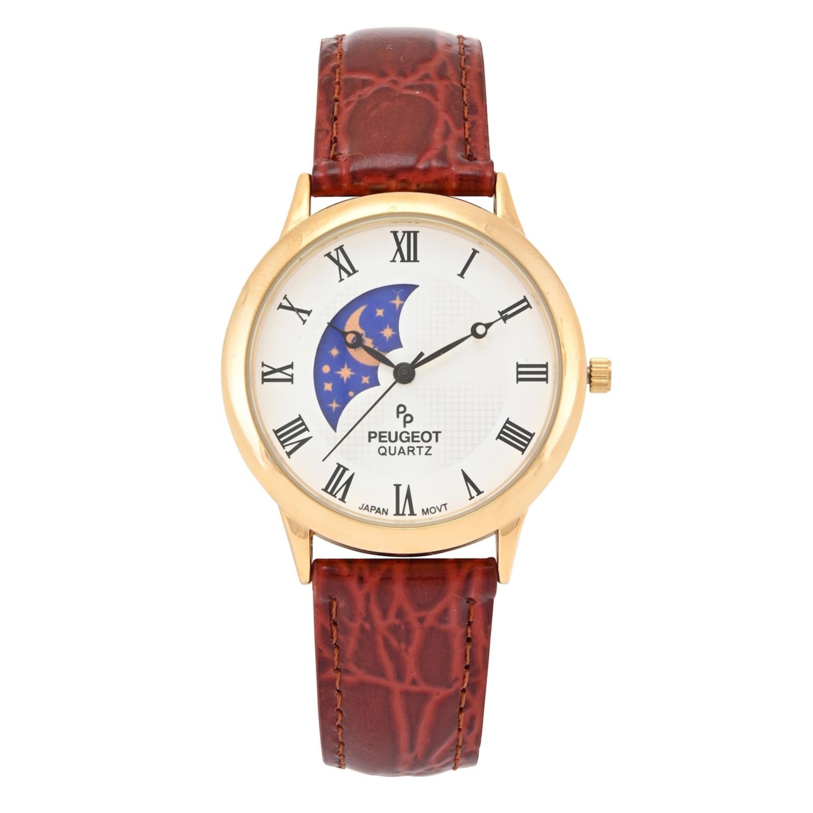 Peugeot Men's 38mm Brown Sun-Moon Brown Leather Strap Watch