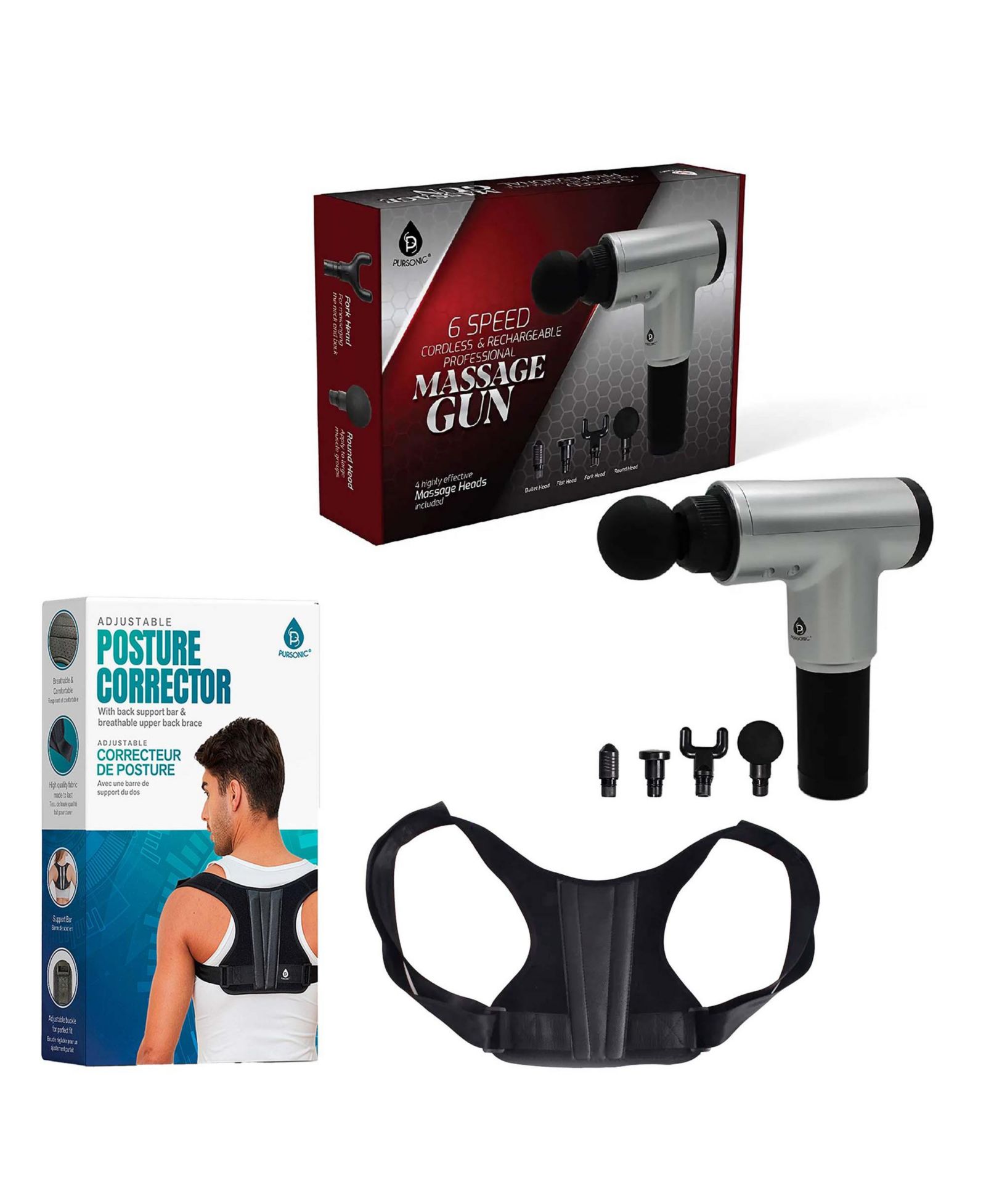 Корректор осанки Pursonic Adjustable & Профессиональный массажный пистолет
