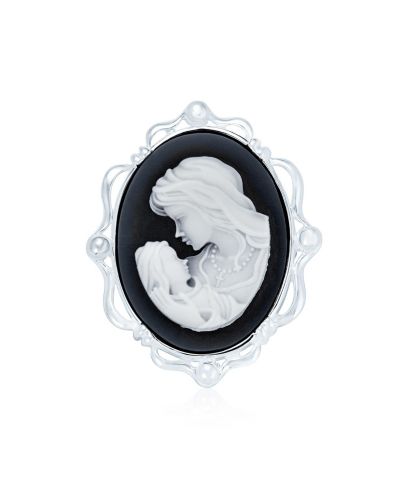 Bling Jewelry Dark Blue Victorian Lady Cameo Brooch Pin or Pendant .925 Sterling Silver