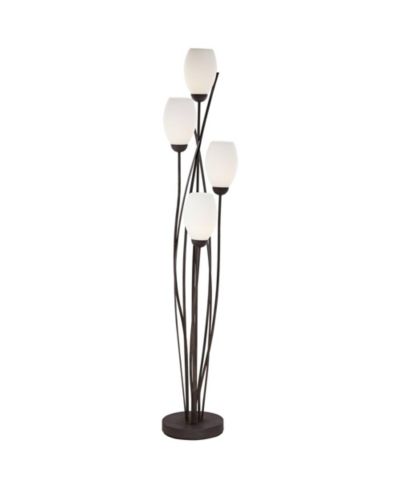 Franklin Iron Works Современный напольный торшер 4-ламповый Tree 73" Tall Ginger Black Tulip White Cased Glass Shades