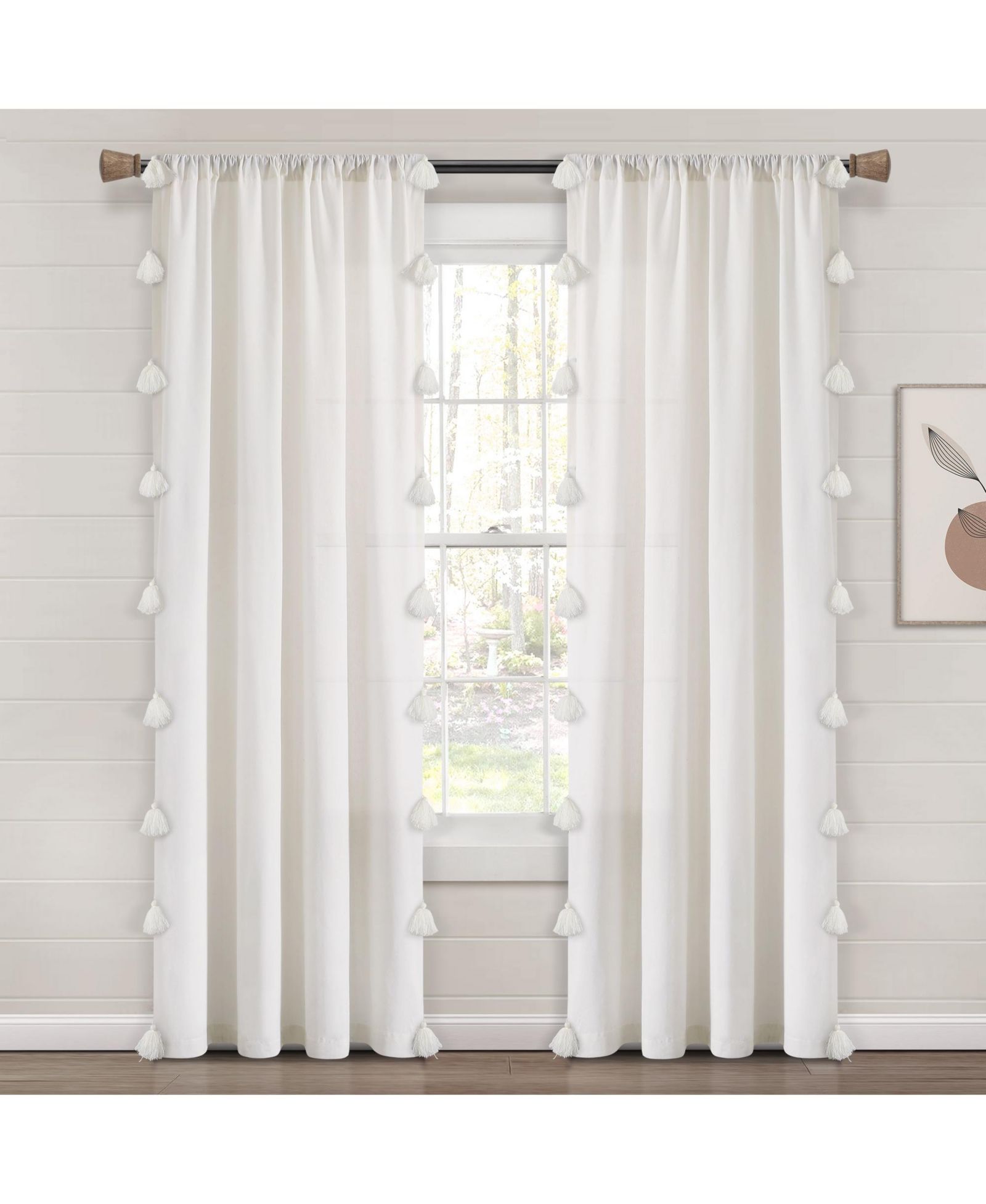 Lush Decor Boho Faux Linen Texture Tassel Window Curtain Panel