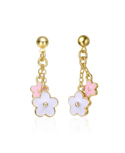 GiGiGirl Детские серьги-подвески с эмалью и цветами, 14k Yellow Gold Plated
