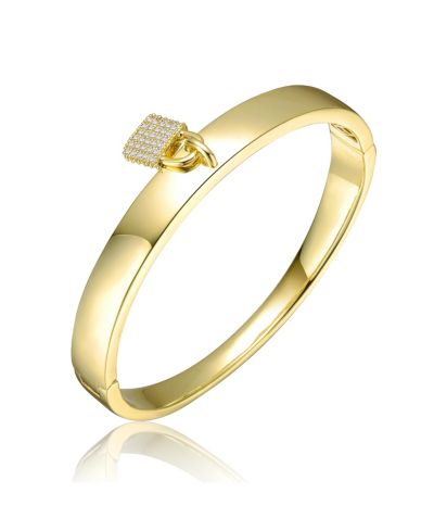 14k Yellow Gold Plated with Cubic Zirconia Padlock Charm Stacking Bangle Bracelet