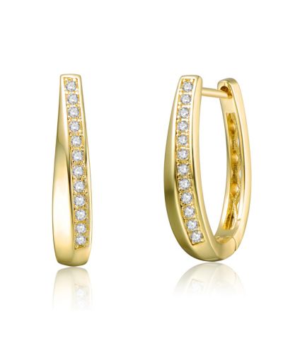 Rachel Glauber Dainty 14K Gold Plated CZ Tapered Huggie Hoop Earrings