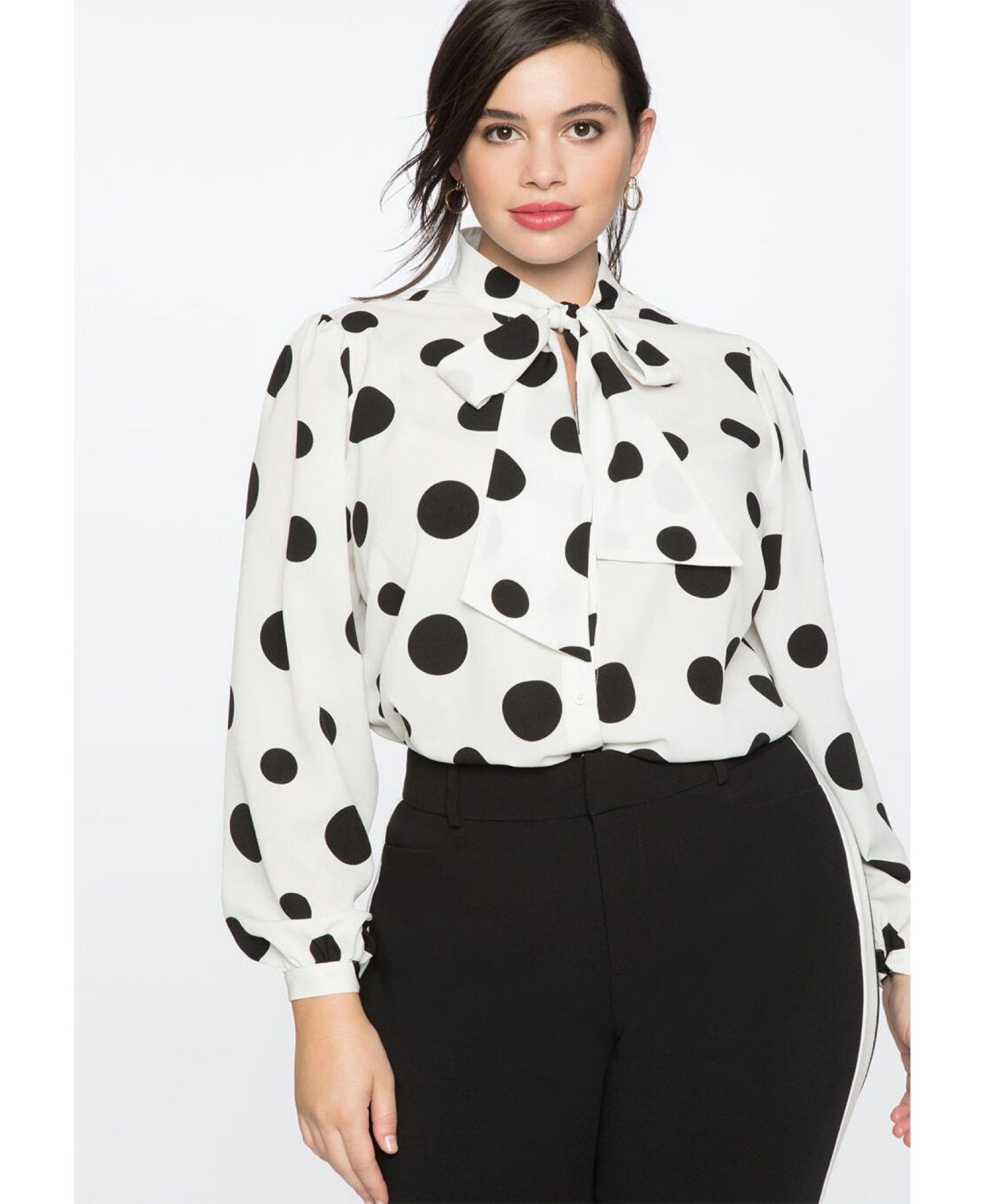 ELOQUII Women's Printed Tie Neck Blouse