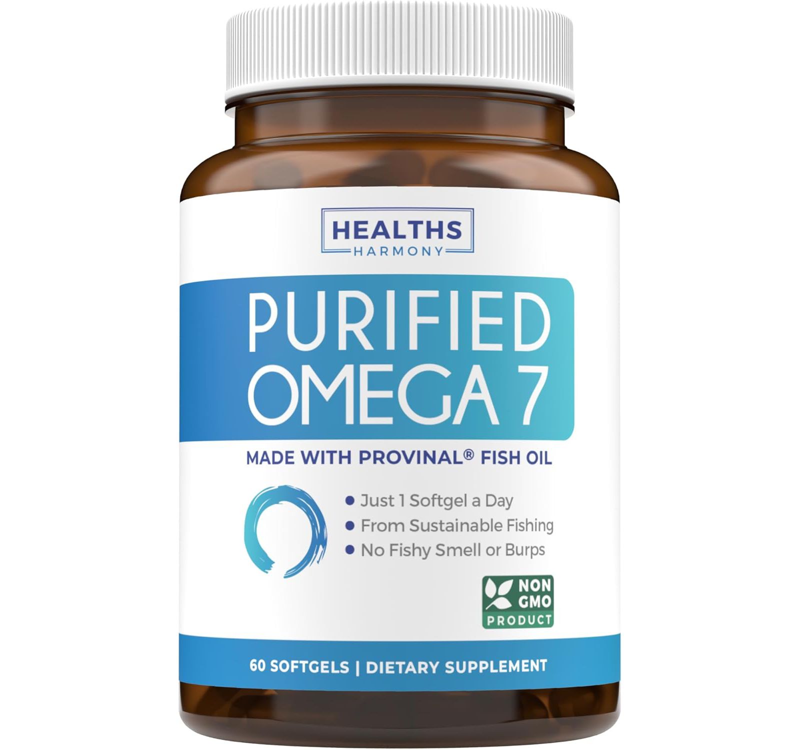БАД Healths Harmony Purified Omega 7 Softgel Capsules, Provinal Sustainable Peruvian Anchovy Fish Oil, 60 шт