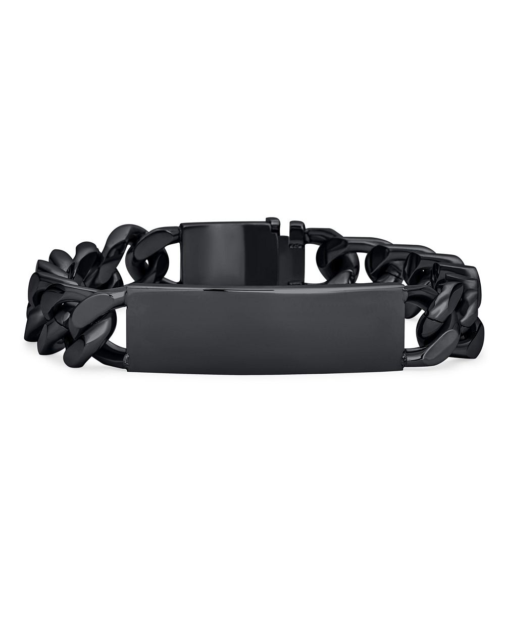 Мужской браслет Bling Jewelry с полоской для имени, цепь Figaro, черное напыление, нержавеющая сталь