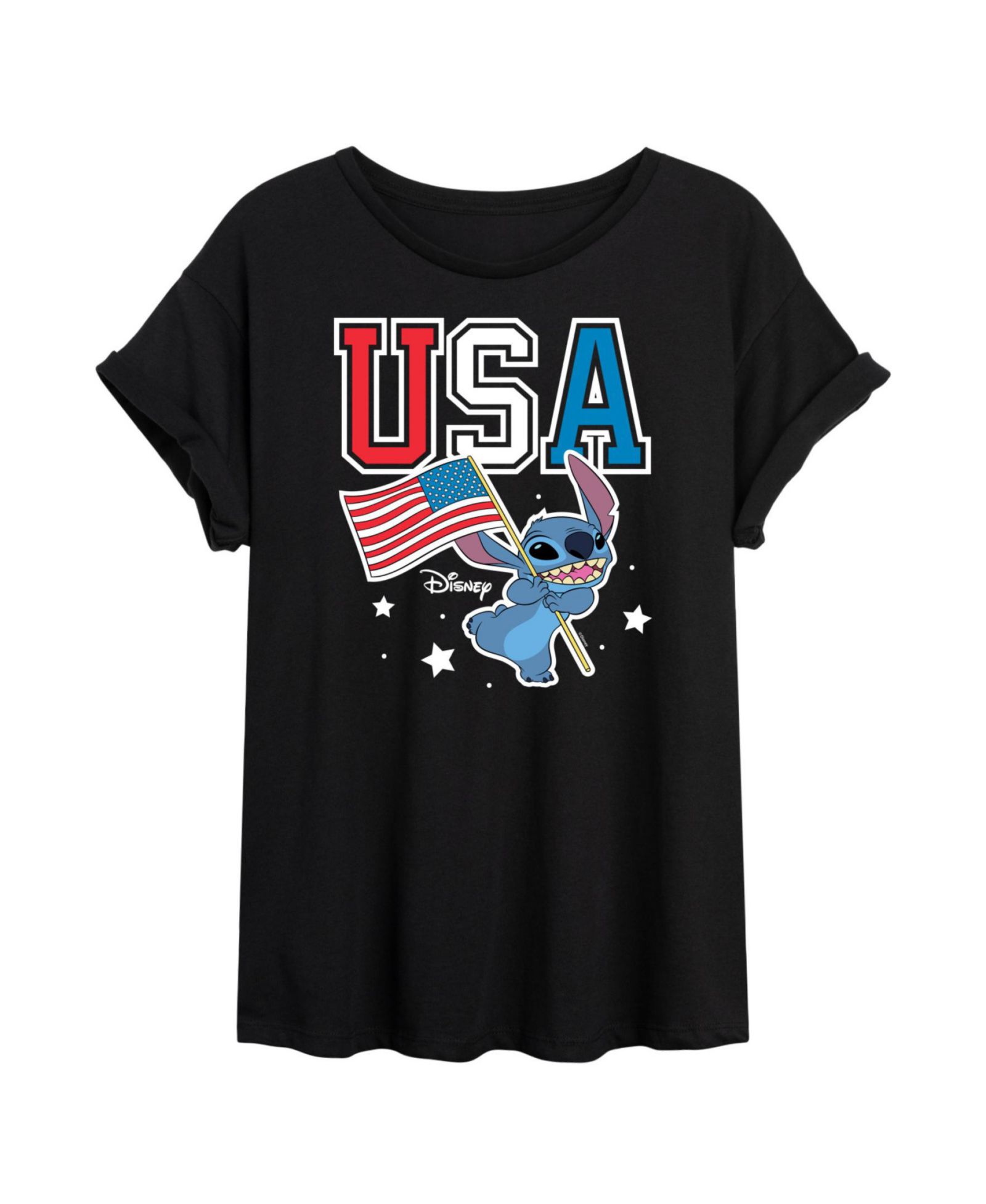 Hybrid Apparel Trendy Juniors Lilo and Stitch Flag Graphic Oversized Tee
