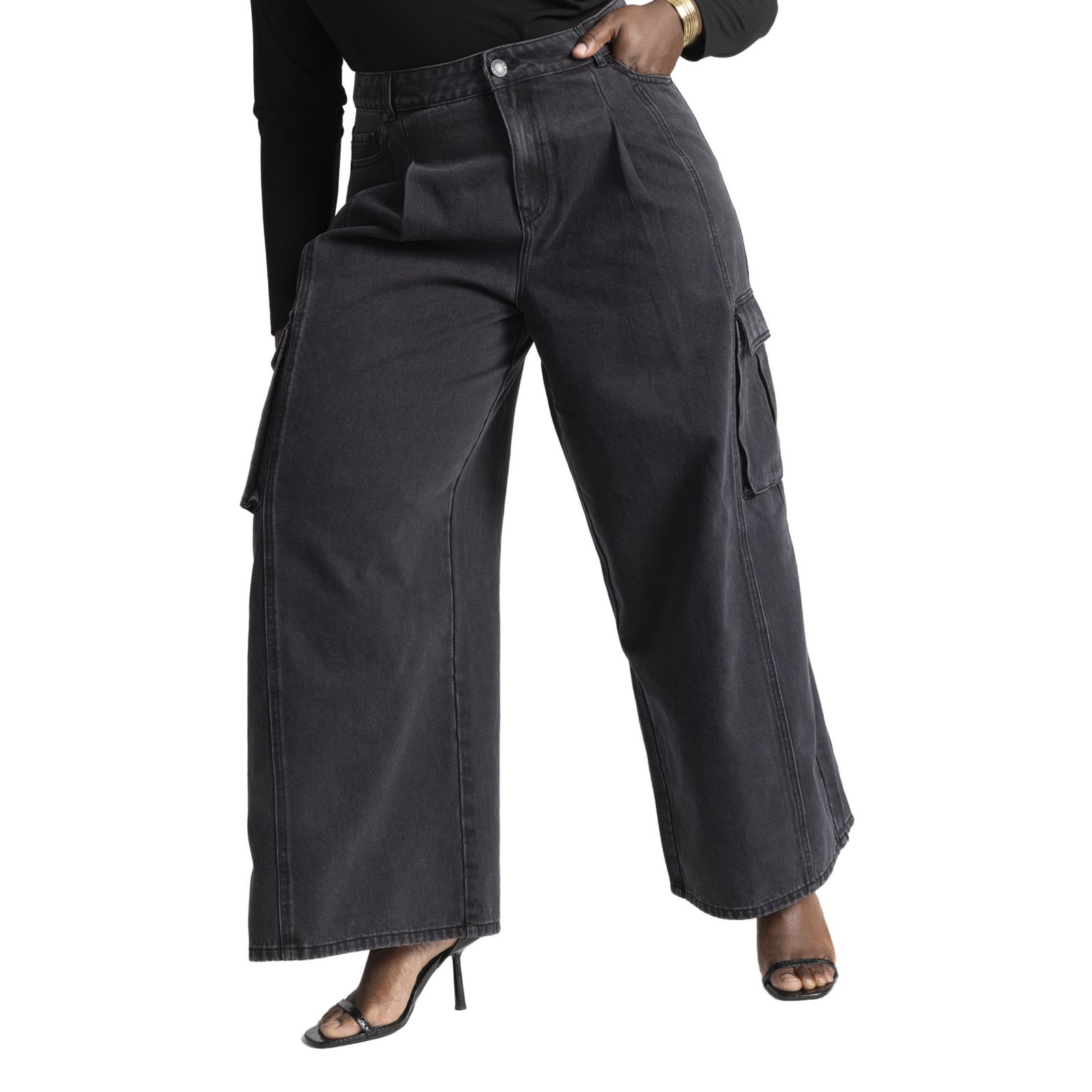 ELOQUII Women's Wide Leg Cargo Jean