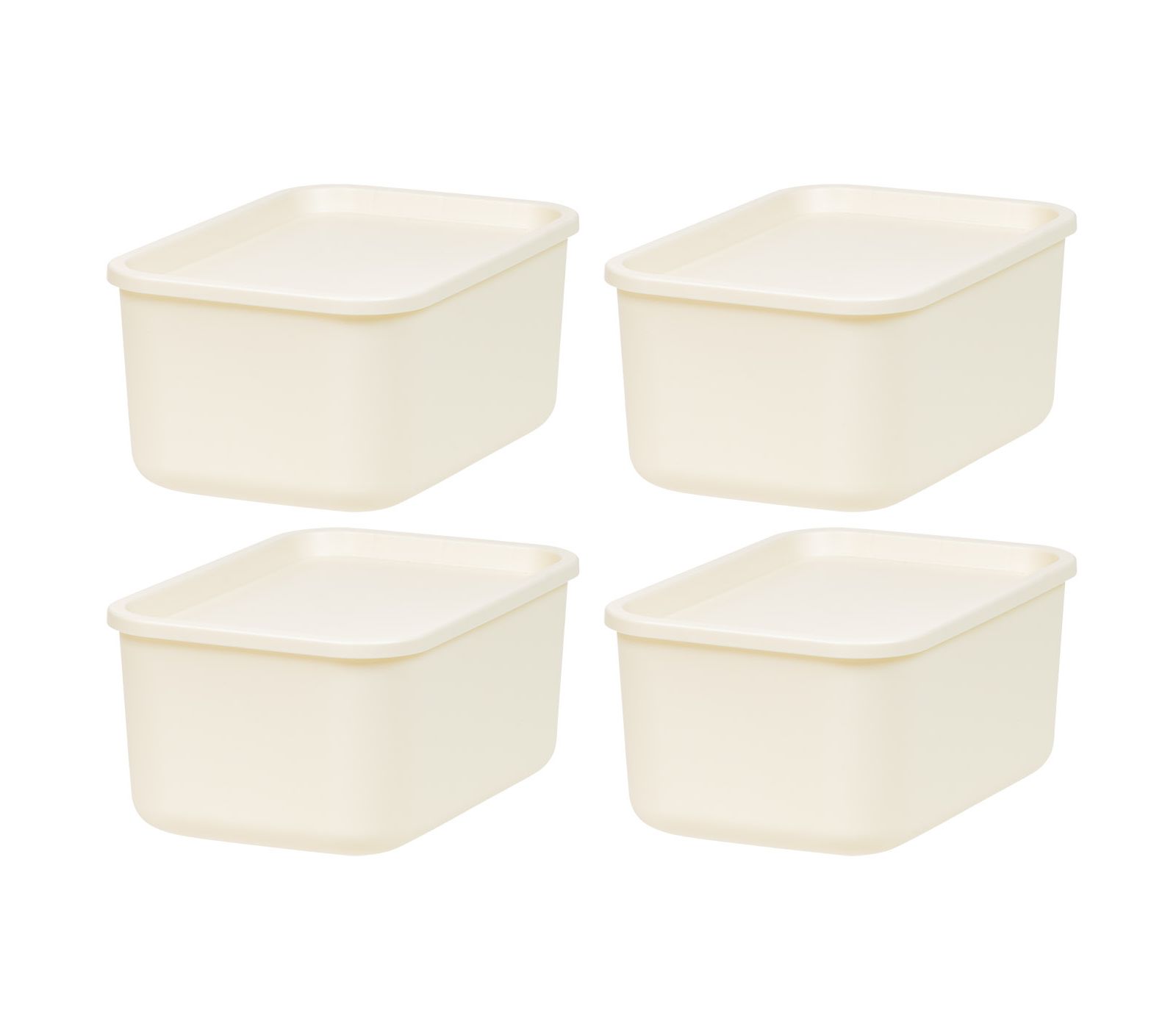 IRIS Plastic Modular Basket Bin and Lid, Small, 4-Pack, Stackable Lidded Storage Organizer Bins for-Kitchen-Bathroom and Bedroom, OFF White