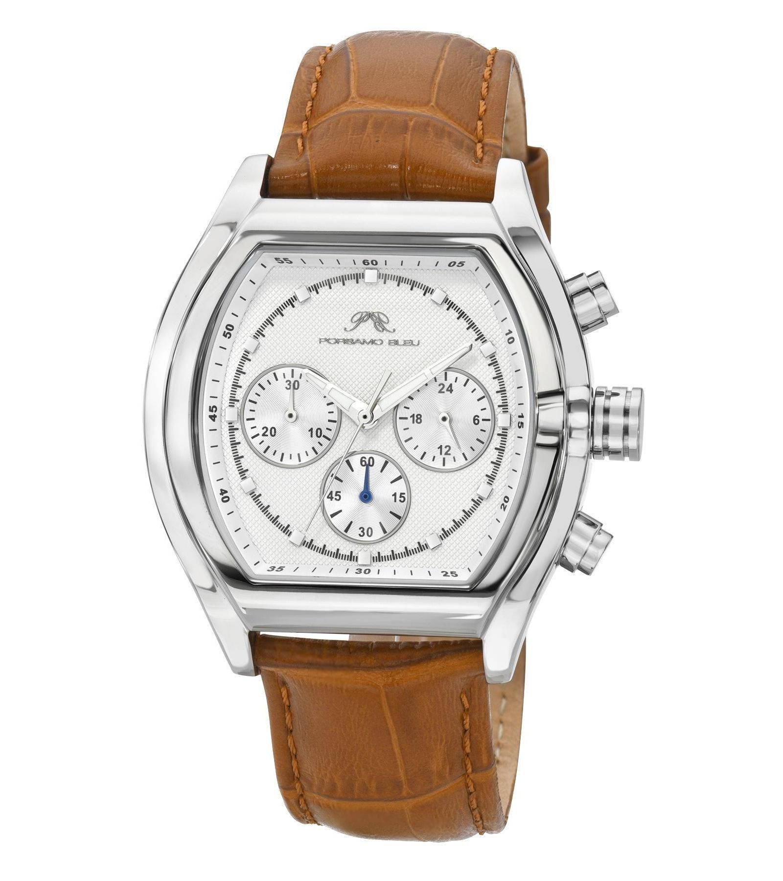 Мужские часы Porsamo Bleu Roman Chronograph Brown Genuine Leather Band, 42 mm