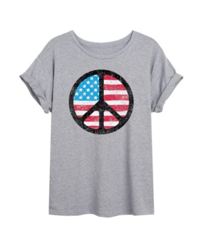 Hybrid Apparel Trendy Juniors Flag Peace Graphic Oversized Tee