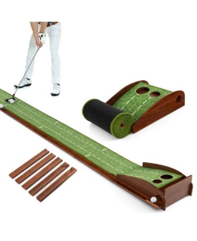 Putting Green Practice Golf Mat with Auto Ball Return and 2 Hole Sizes