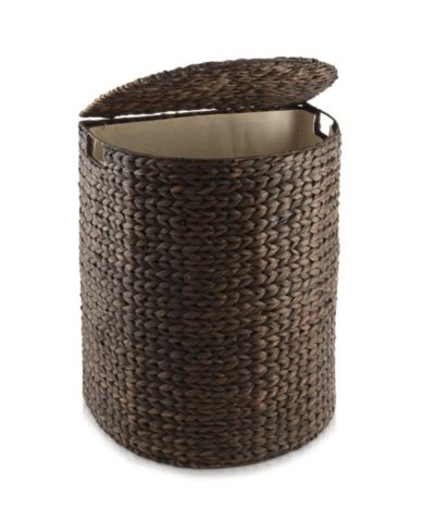 Casafield Half Moon Laundry Hamper with Lid and Removable Liner Bag - Natural, Woven Water Hyacinth Laundry Basket for Clothes, Towels