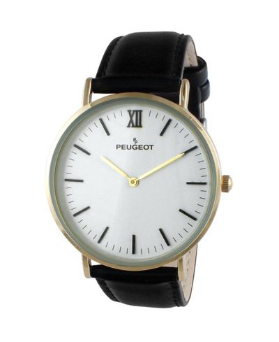 Peugeot Мужской White Dial Super Slim Watch с Black Leather Band