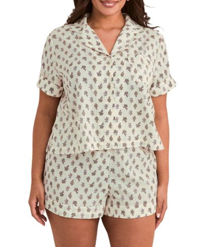 Adore Me Plus Size Lucero Ultra-soft Short Sleeve Top and Shorts Pajama Set