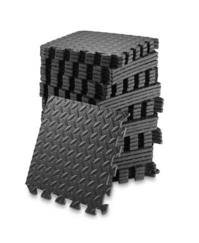 Philosophy Gym Pack of 36 Exercise Flooring Mats - 12 x 12 Inch Foam Rubber Interlocking Puzzle Floor Tiles - Black