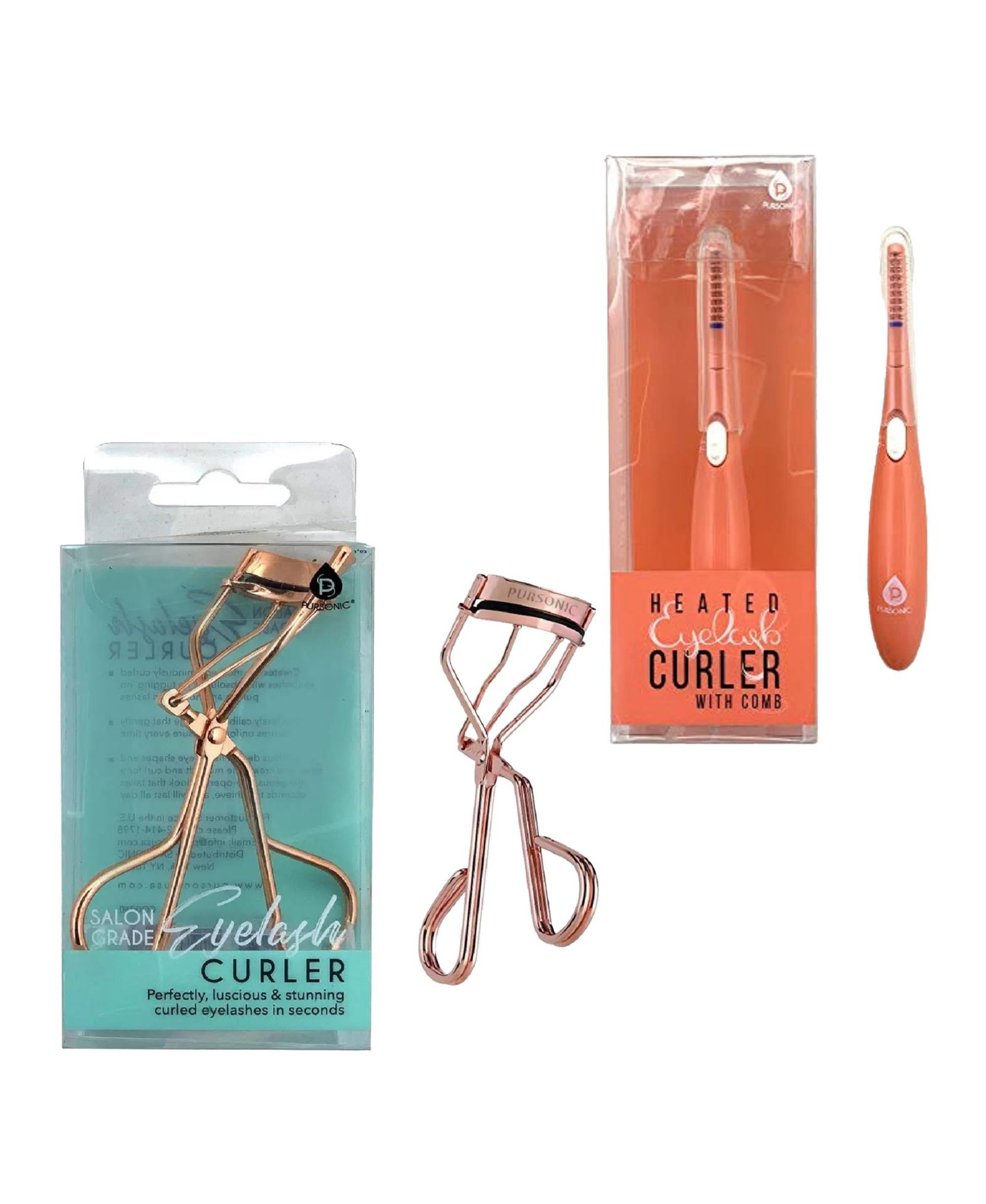 PURSONIC Salon Grade Eyelash Curler & Heated Eyelash Curler With Comb Bundle