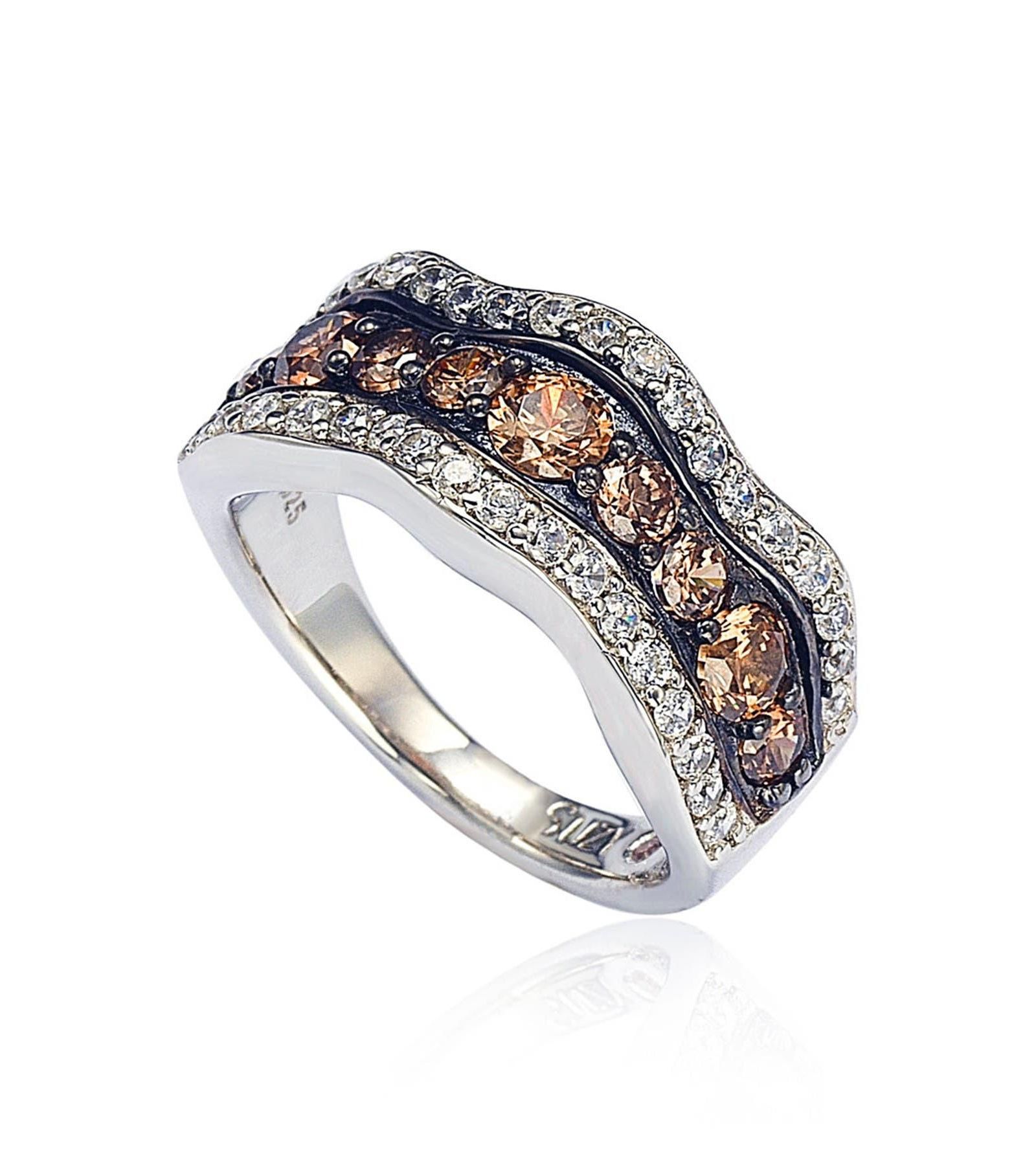 Suzy Levian Sterling Cubic Zirconia Wavy Ring