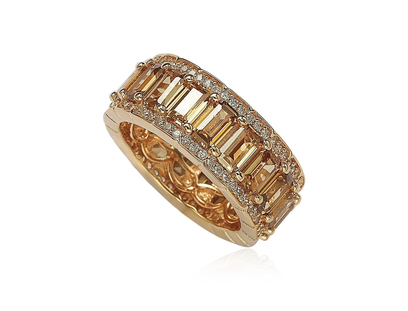 Suzy Levian Sterling Silver Cubic Zirconia Emerald Cut Eternity Band