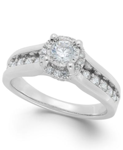 TruMiracle® Diamond Channel Halo Engagement Ring (1 ct. t.w.) in 14k White Gold