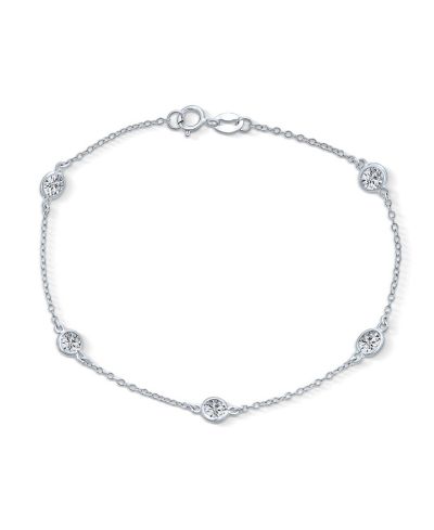 Bling Jewelry Minimalist CZ By The Yard Bezel Set Bracelet .925 Sterling Silver 7.5"