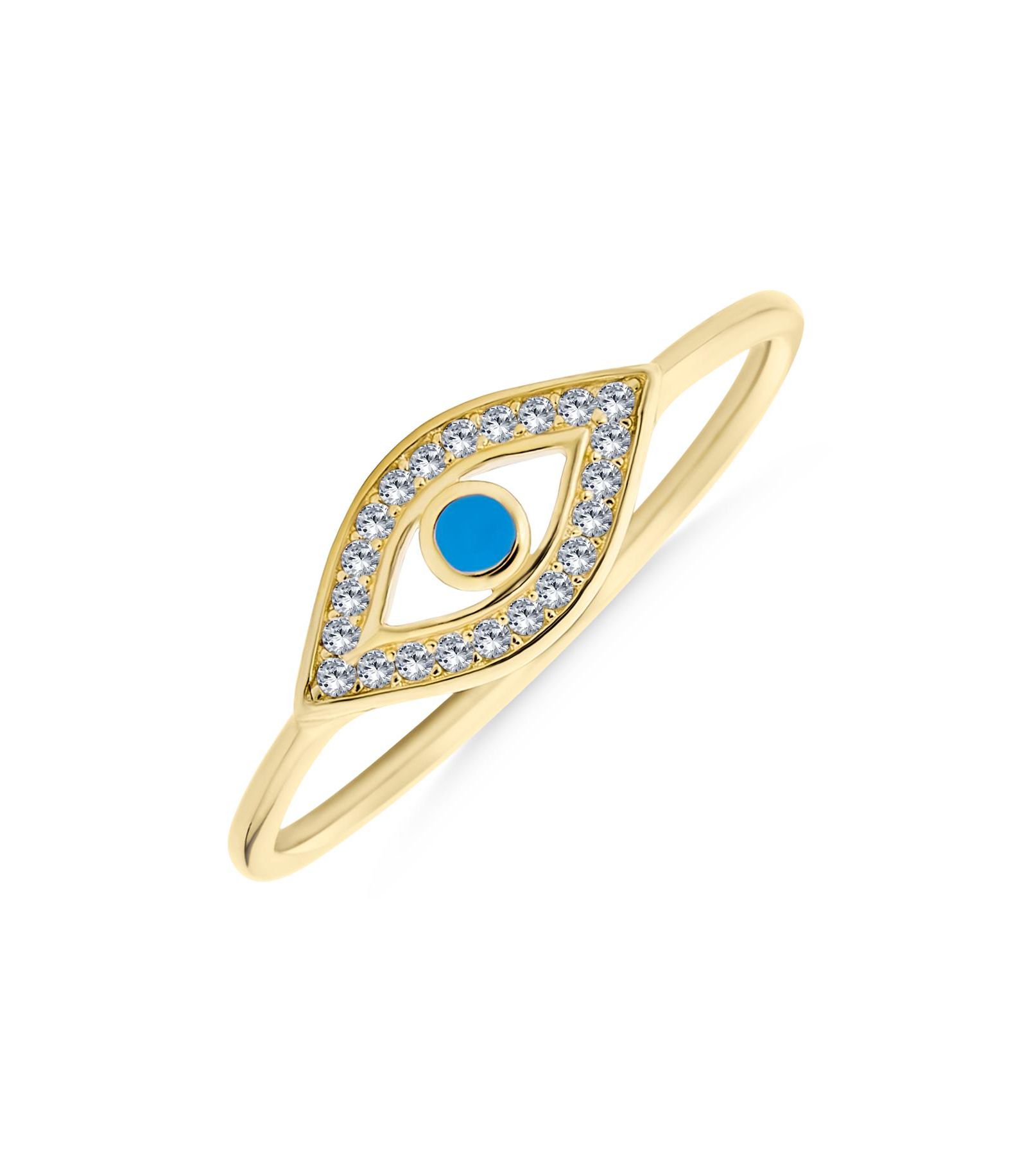 Bling Jewelry Dainty Blue Evil Eye Band Ring CZ Halo Gold Plated .925 Sterling Silver