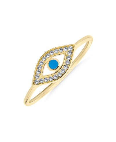 Кольцо Bling Jewelry Minimalist Midi CZ Halo Evil Eye 1MM Band Gold Plated.925 Sterling Silver