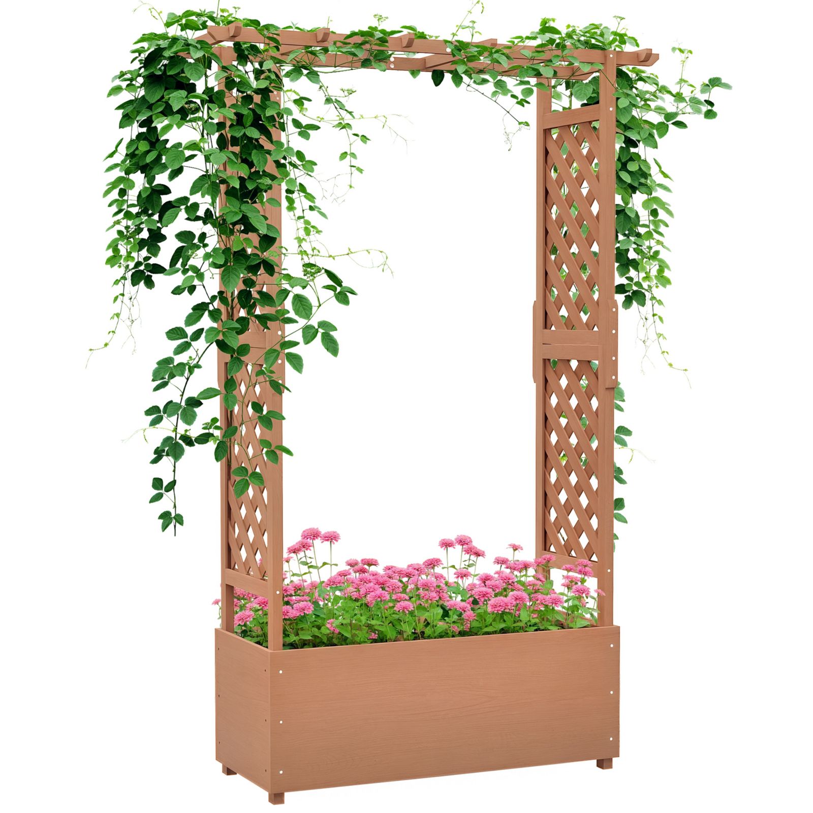 Outsunny 70.75" Raised Garden Bed with Trellises and Roof, Drainage and Filter