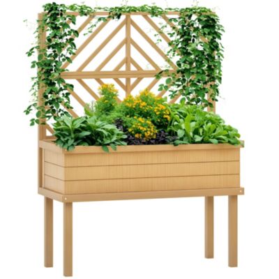 Outsunny 41.25" W x 17.75" D x 55" H Raised Garden Bed with Trellis for Climbing Plants