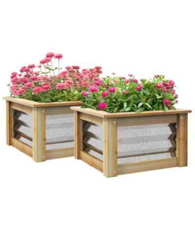 Набор из 2 приподнятых садовых грядок Outsunny, комбинированный planter box из металла и дерева