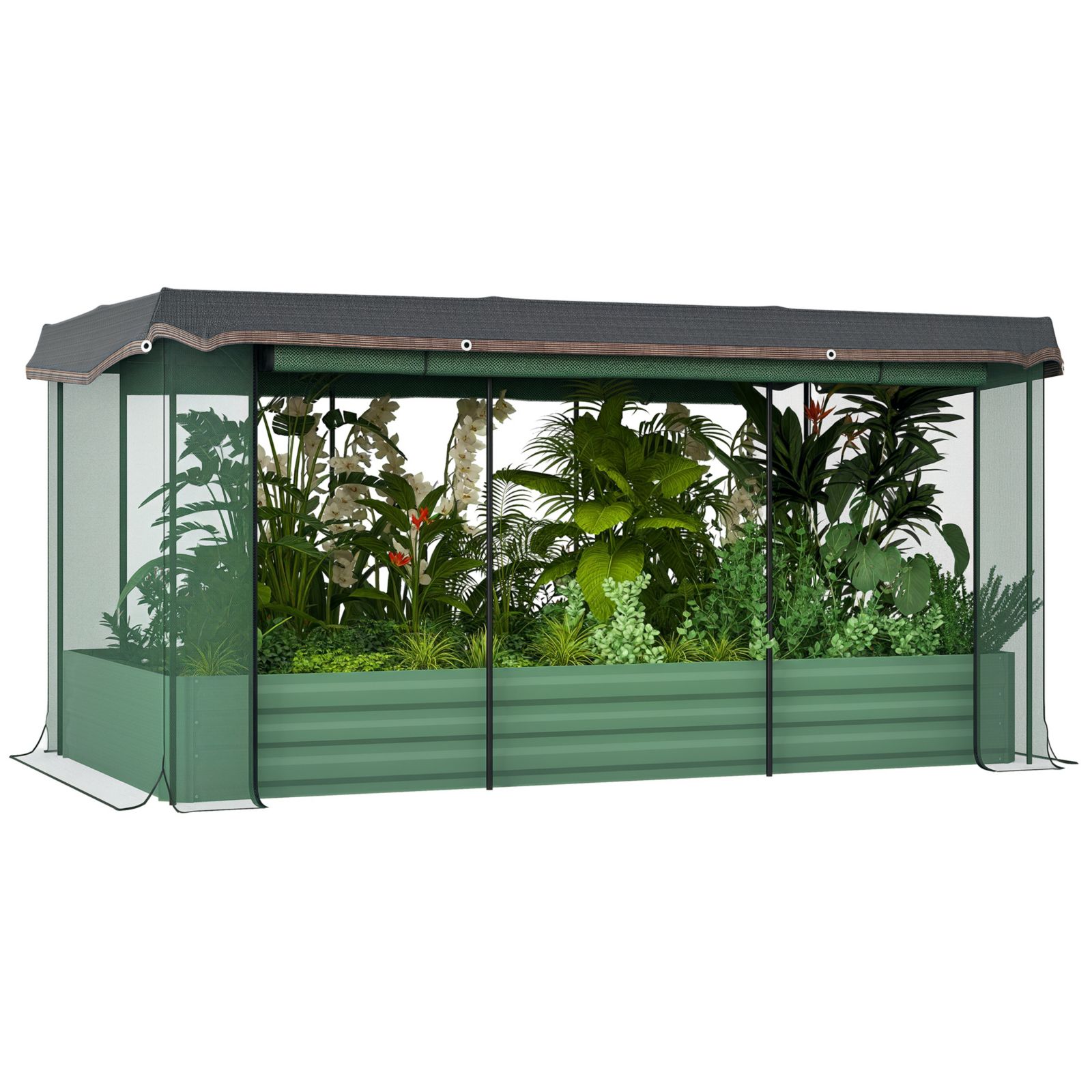 Outsunny Galvanized Steel Raised Garden Bed with Crop Cage and Shade Cloth