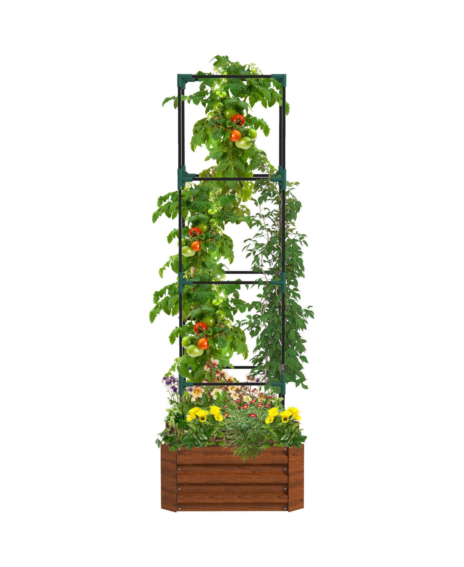 Outsunny Galvanized Raised Garden Bed w/ Tomato Cage