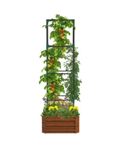 Outsunny Galvanized Raised Garden Bed w/ Tomato Cage